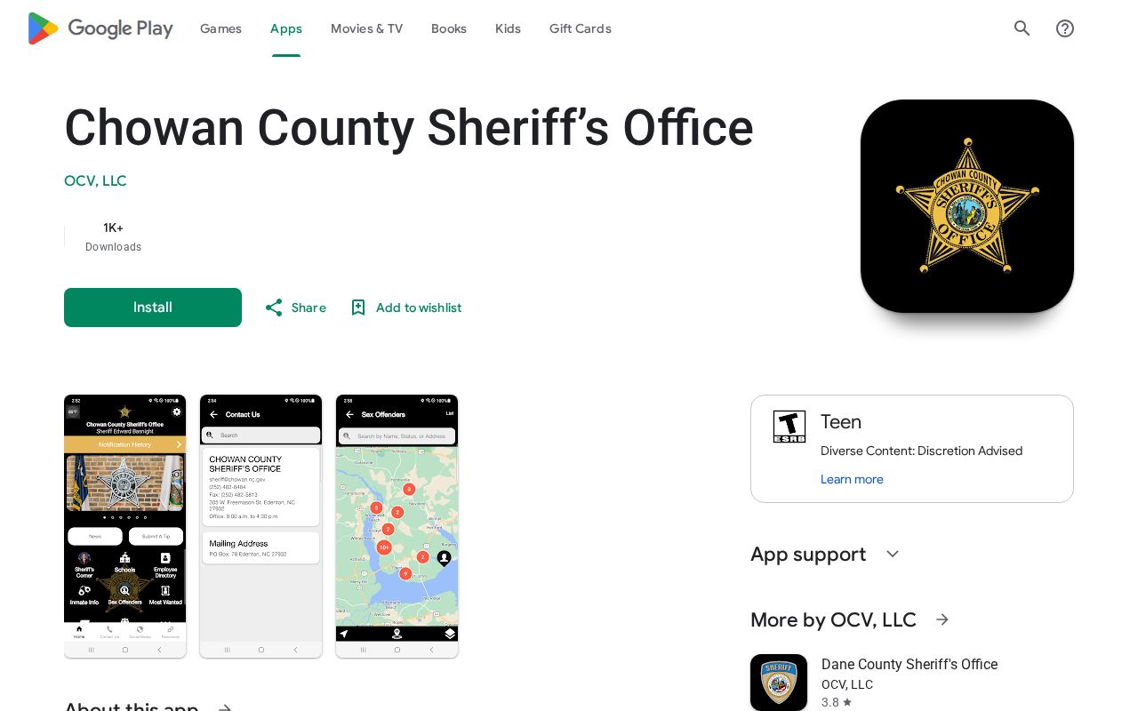 Chowan County Sheriff app listing for arrest information context