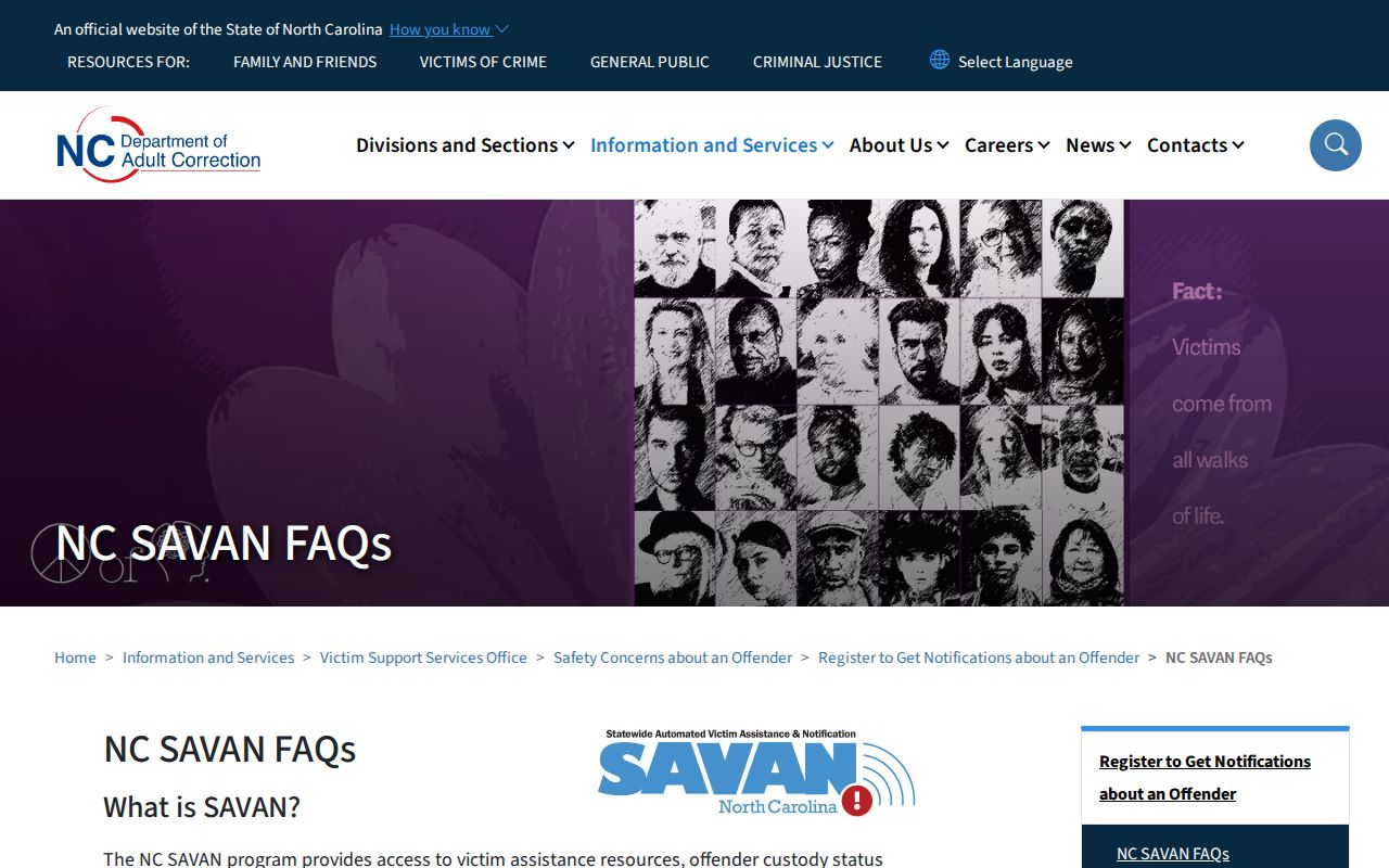 NC SAVAN VINE custody information for Chowan County arrests