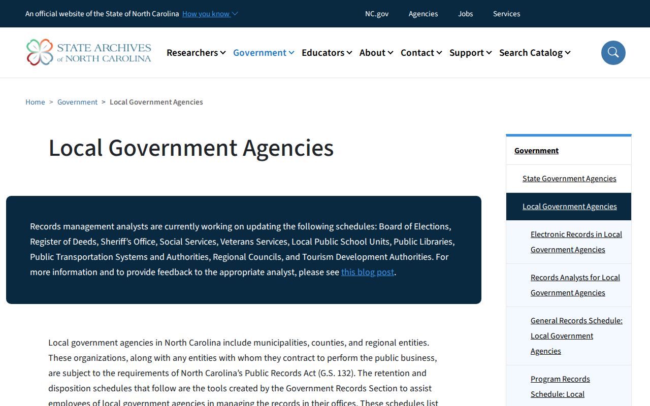 North Carolina local records retention source for Chowan County arrest reports